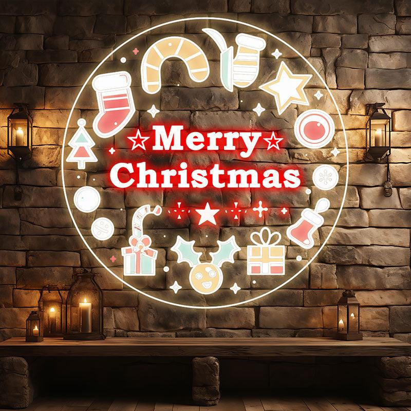 Creative Round Merry Christmas Neon signs | Gift & Text Decoration, Light Up the Holiday Spirit