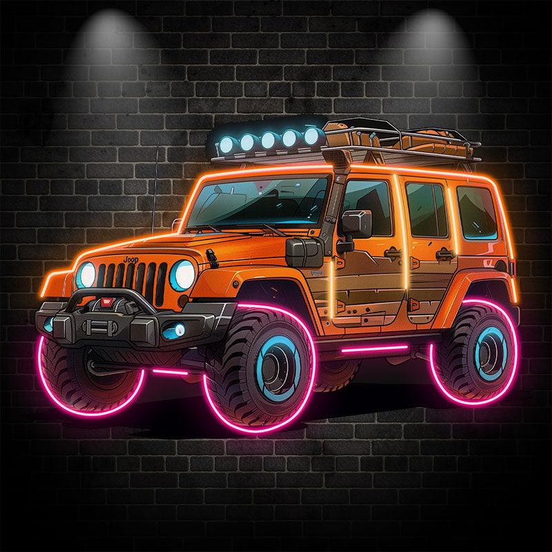 Orange Jeep Neon signs Lights | Creative LED Decorative Lights | Unique Car Ambient Lights | For Home, Party and Car Decoration