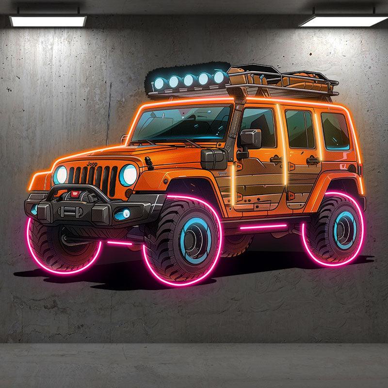 Orange Jeep Neon signs Lights | Creative LED Decorative Lights | Unique Car Ambient Lights | For Home, Party and Car Decoration