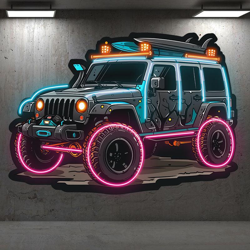 Blue Jeep Neon signs Lights | Creative LED Decorative Lights | Unique Car Ambient Lights | For Home, Party and Car Decoration