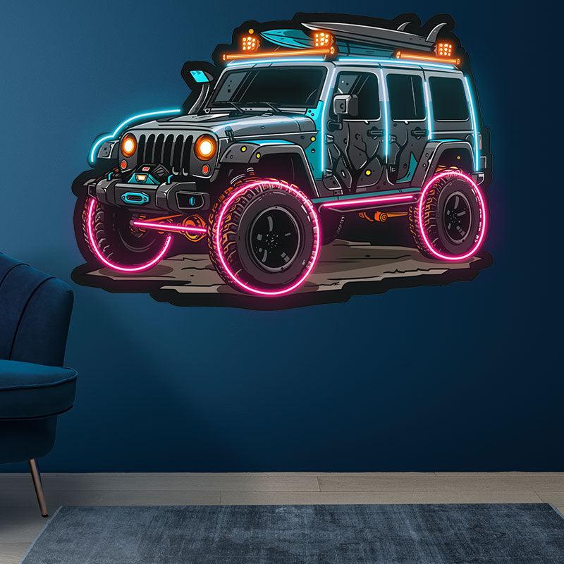 Blue Jeep Neon signs Lights | Creative LED Decorative Lights | Unique Car Ambient Lights | For Home, Party and Car Decoration