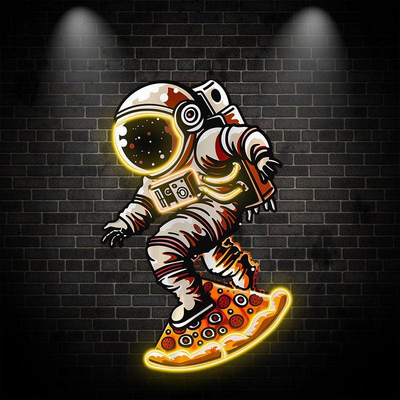 Astronaut Pizza Skateboard Neon signs | Creative LED Lighting | Space Theme Decoration | For Home, Party, Cafe