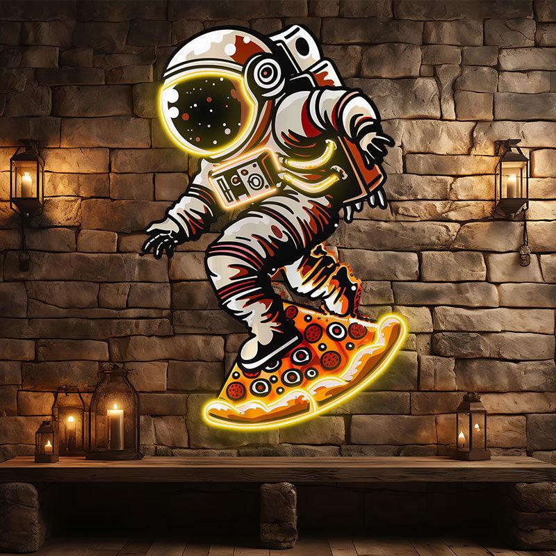 Astronaut Pizza Skateboard Neon signs | Creative LED Lighting | Space Theme Decoration | For Home, Party, Cafe
