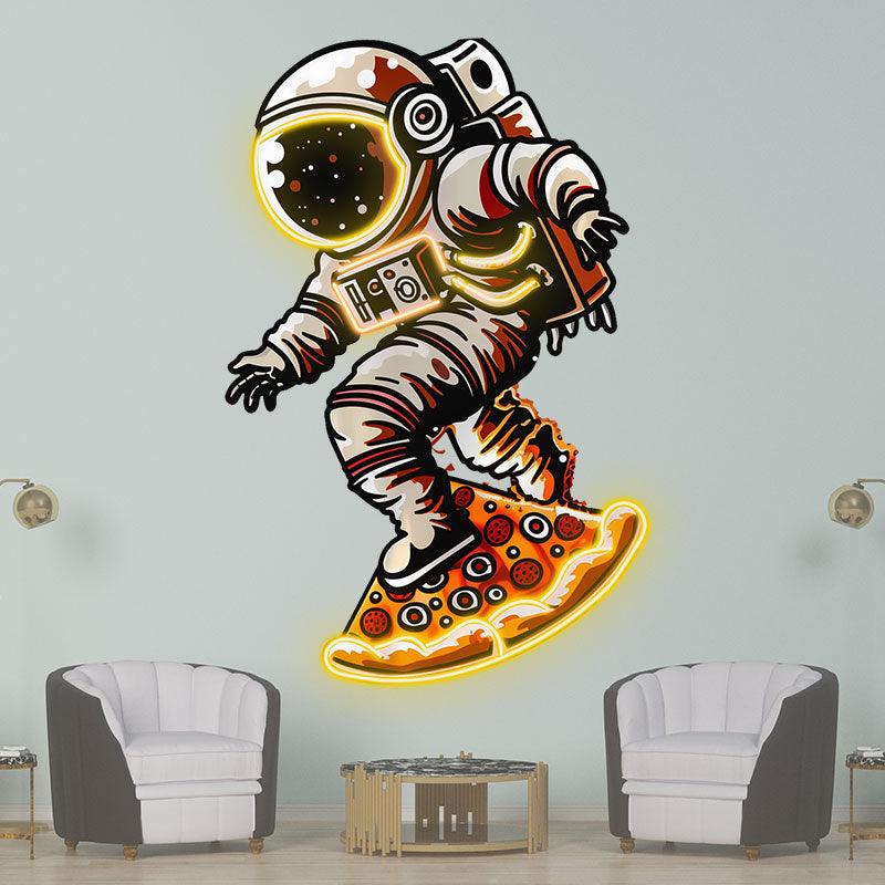 Astronaut Pizza Skateboard Neon signs | Creative LED Lighting | Space Theme Decoration | For Home, Party, Cafe