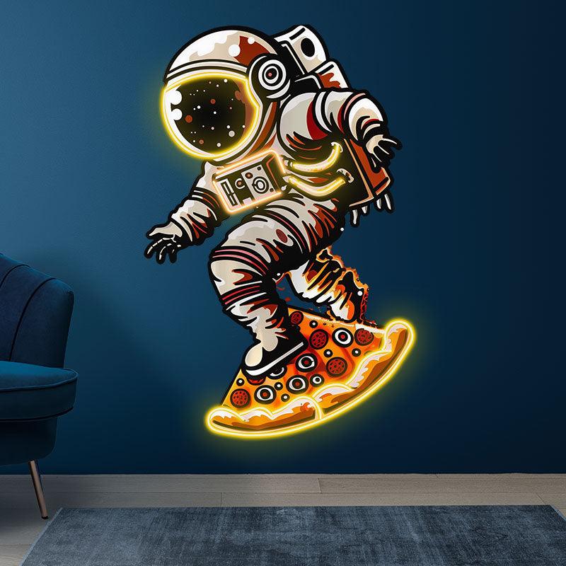 Astronaut Pizza Skateboard Neon signs | Creative LED Lighting | Space Theme Decoration | For Home, Party, Cafe