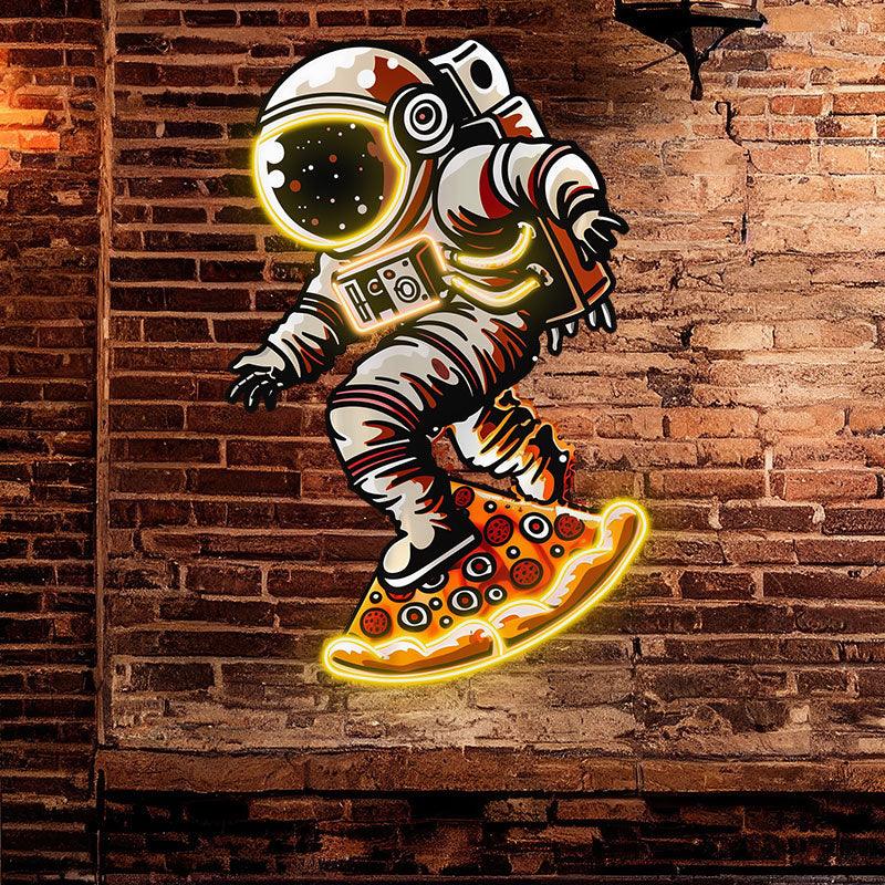Astronaut Pizza Skateboard Neon signs | Creative LED Lighting | Space Theme Decoration | For Home, Party, Cafe
