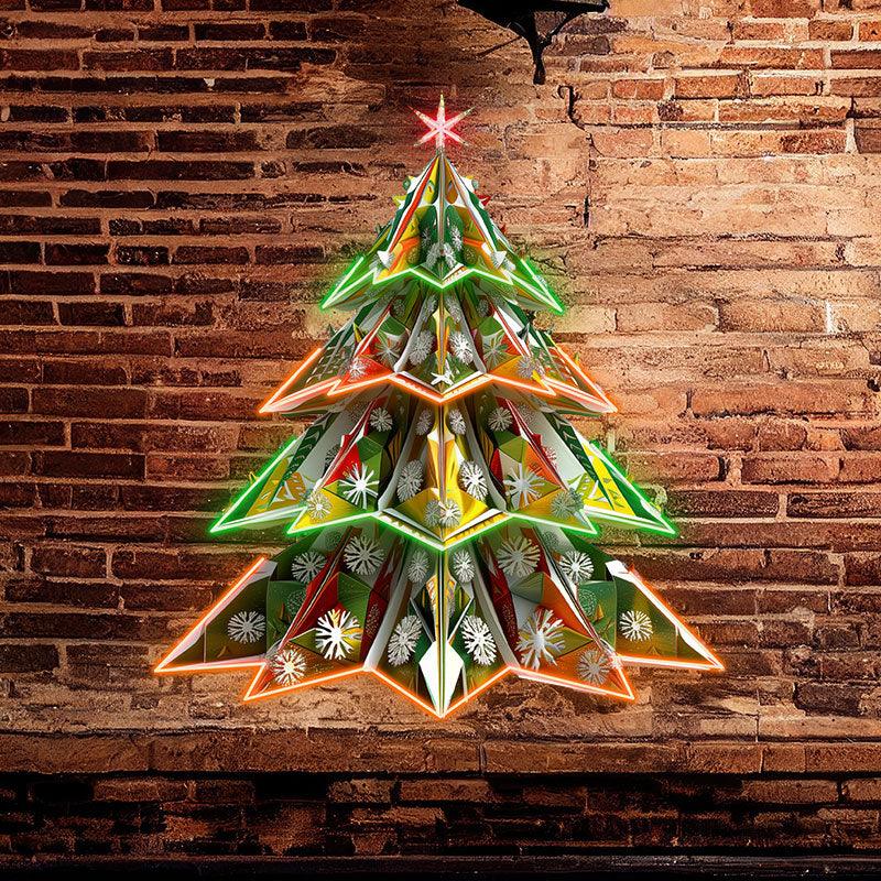 Sparkling 3D snowflake Christmas tree neon signs: a visual feast of colorful holiday atmosphere