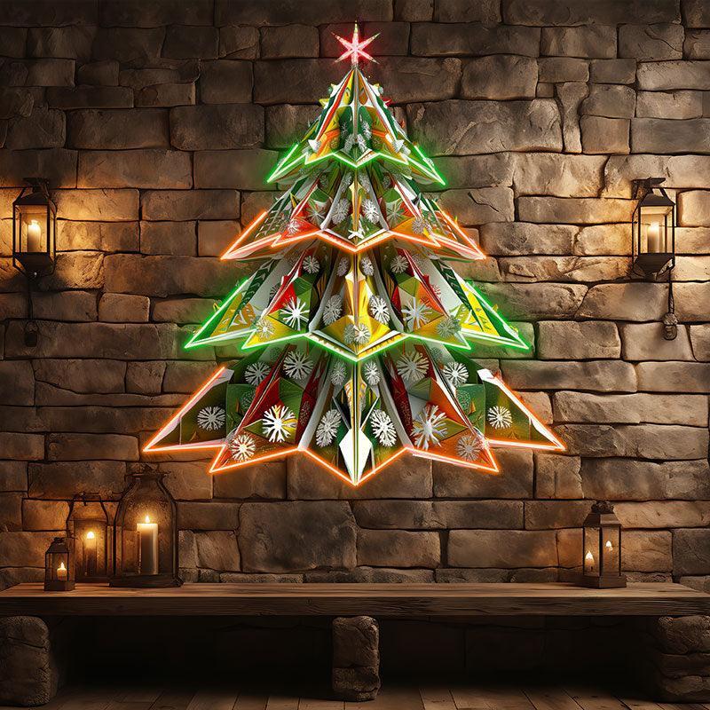 Sparkling 3D snowflake Christmas tree neon signs: a visual feast of colorful holiday atmosphere