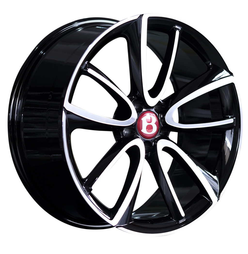 21" Bentley Continental GT Flying Spur Forged Staggered Black Machined Wheels & Rims