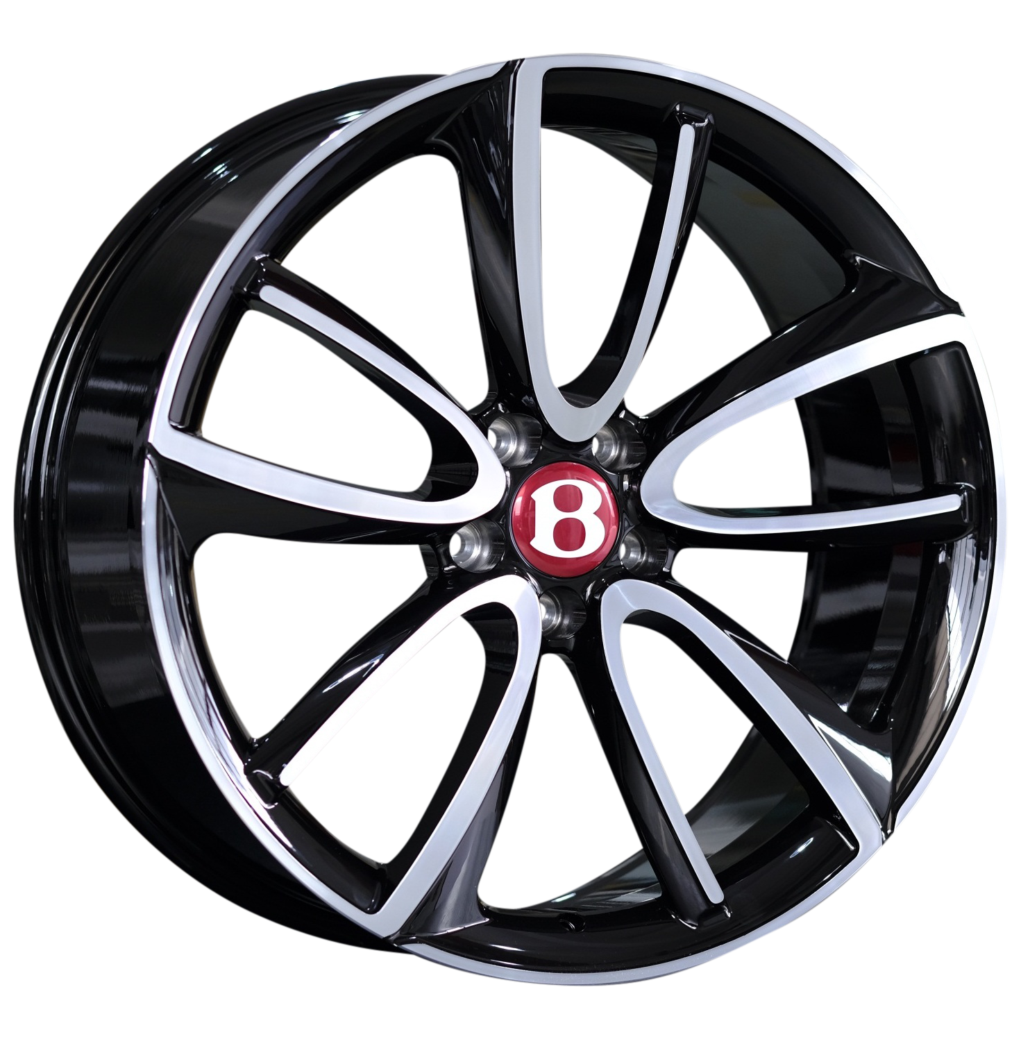 22" Bentley Continental GT Flying Spur Forged Staggered Black Machined Wheels & Rims