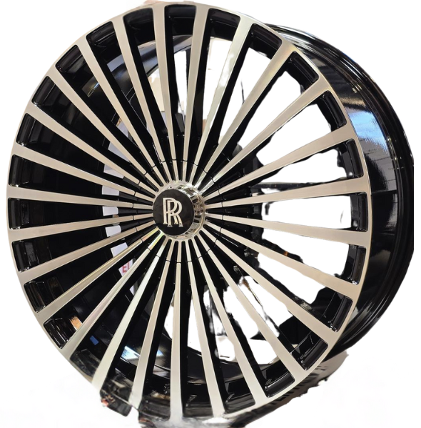 24" Rolls Royce Ghost Cullinan Phantom Forged Gloss Black Machined Style 28 Wheels & Rims