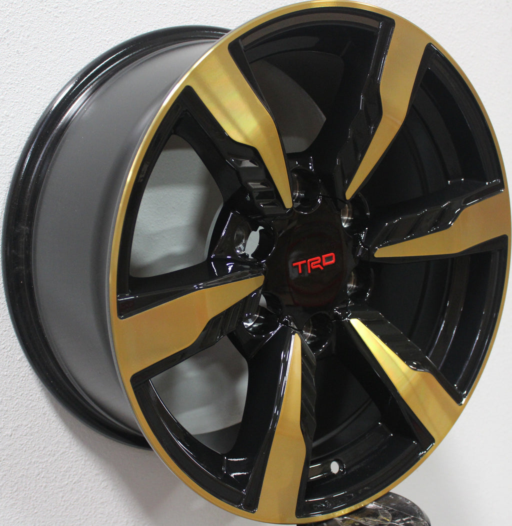 17" Toyota 4Runner FJ Cruiser Tacoma TRD Style Gloss Black & Gold Wheels & Rims