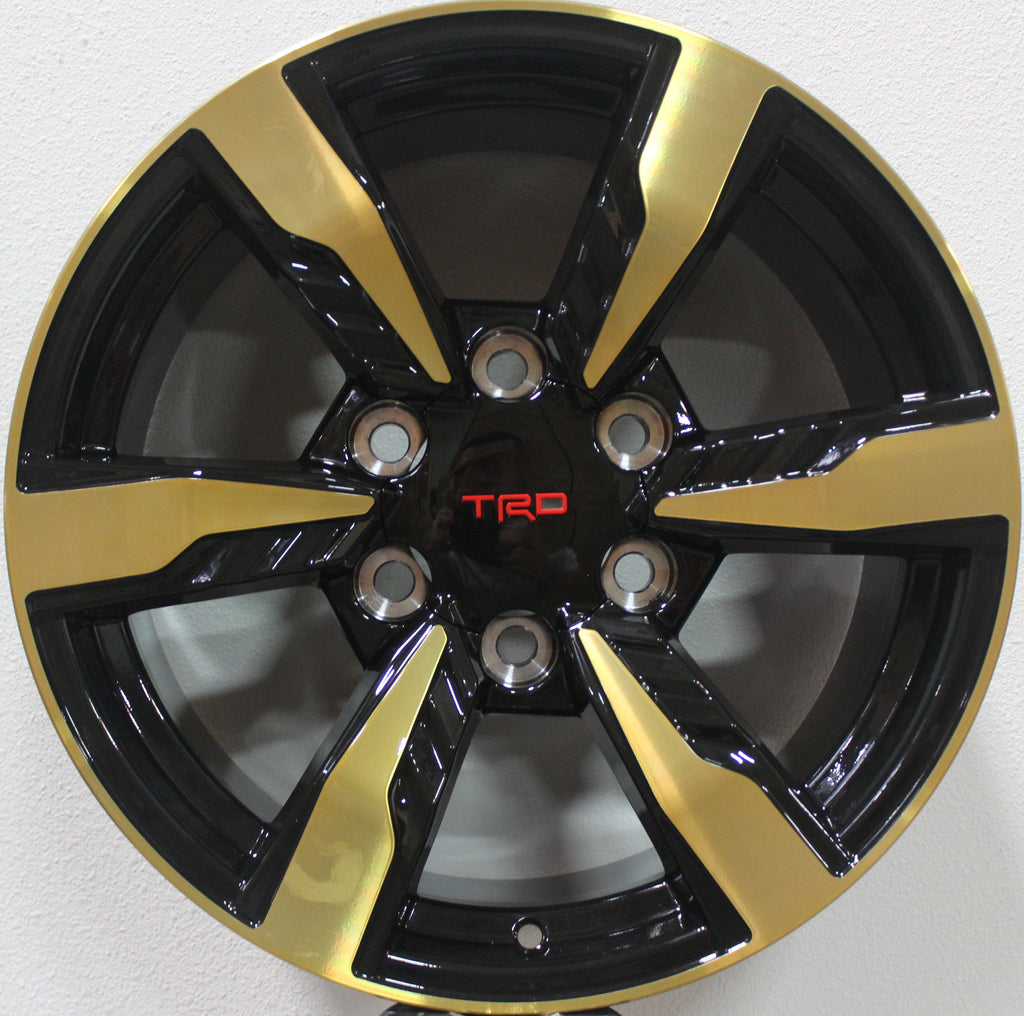 17" Toyota 4Runner FJ Cruiser Tacoma TRD Style Gloss Black & Gold Wheels & Rims