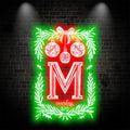 Merry Christmas Poker Shape Chart neon signs - Big M letter, hanging red lanterns, light up the holiday spirit!