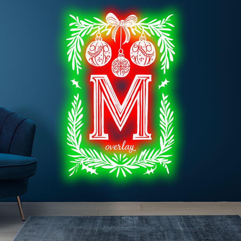 Merry Christmas Poker Shape Chart neon signs - Big M letter, hanging red lanterns, light up the holiday spirit!