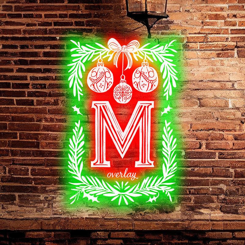 Merry Christmas Poker Shape Chart neon signs - Big M letter, hanging red lanterns, light up the holiday spirit!