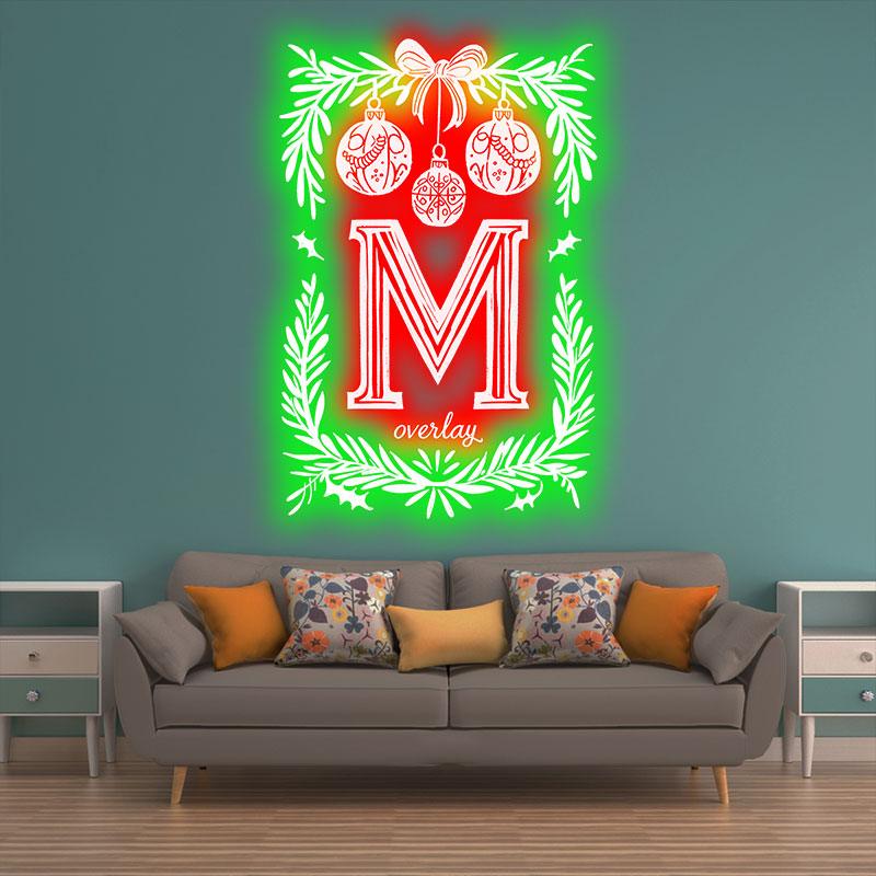 Merry Christmas Poker Shape Chart neon signs - Big M letter, hanging red lanterns, light up the holiday spirit!