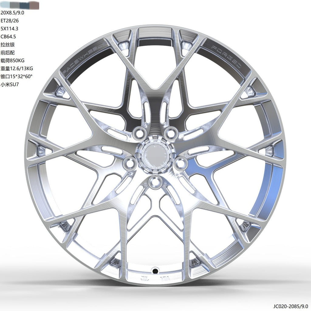 Customizable silver multi spoke forged wheels