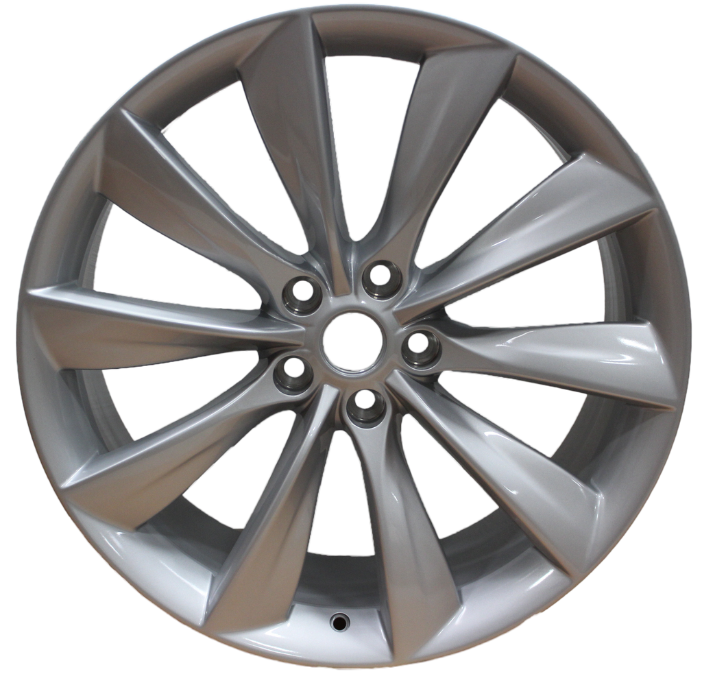 22" Tesla Model S Model X Staggered Twist Spoke Gloss Silver Wheels & Rims