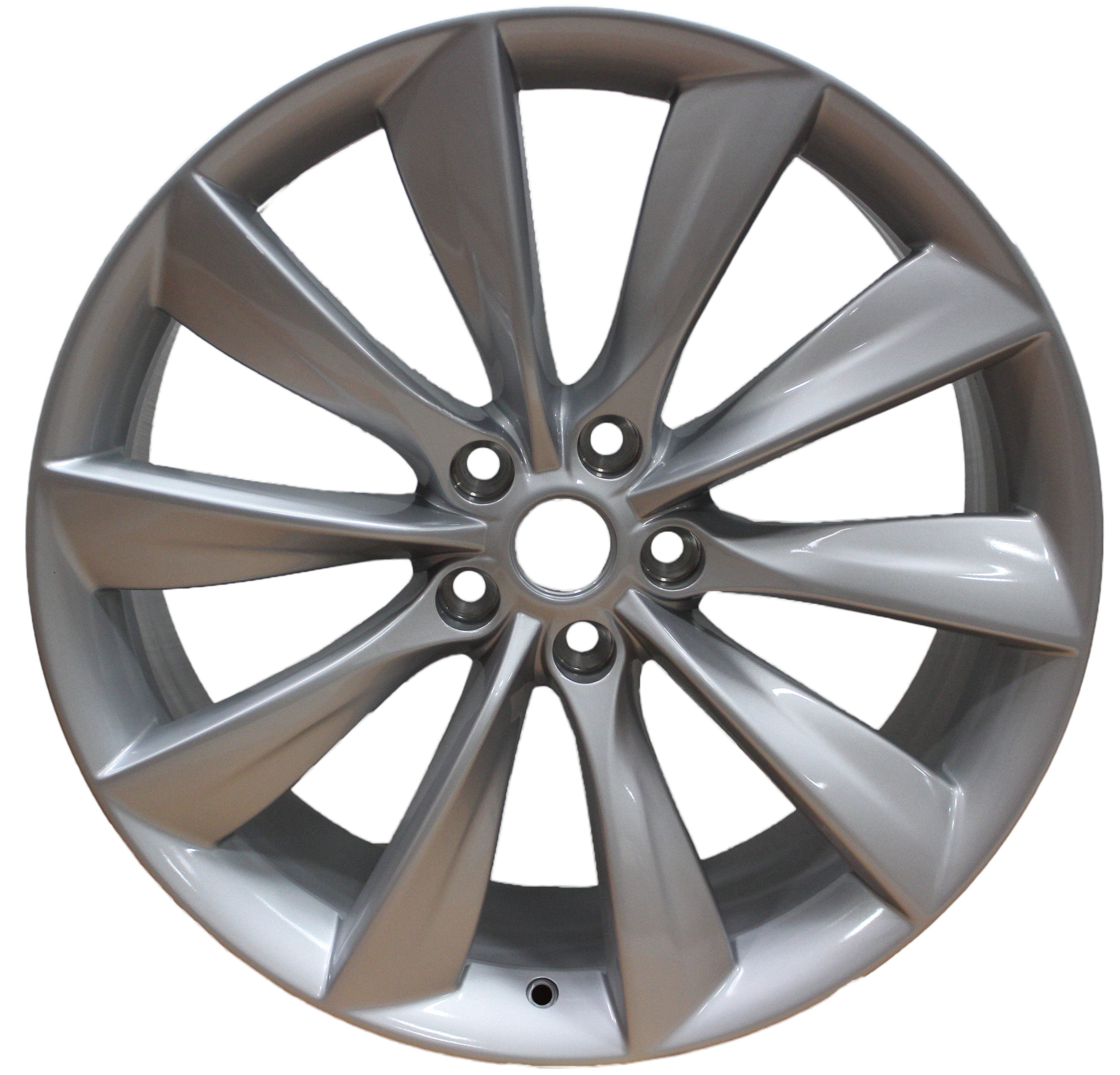 22" Tesla Model S Model X Staggered Twist Spoke Gloss Silver Wheels & Rims