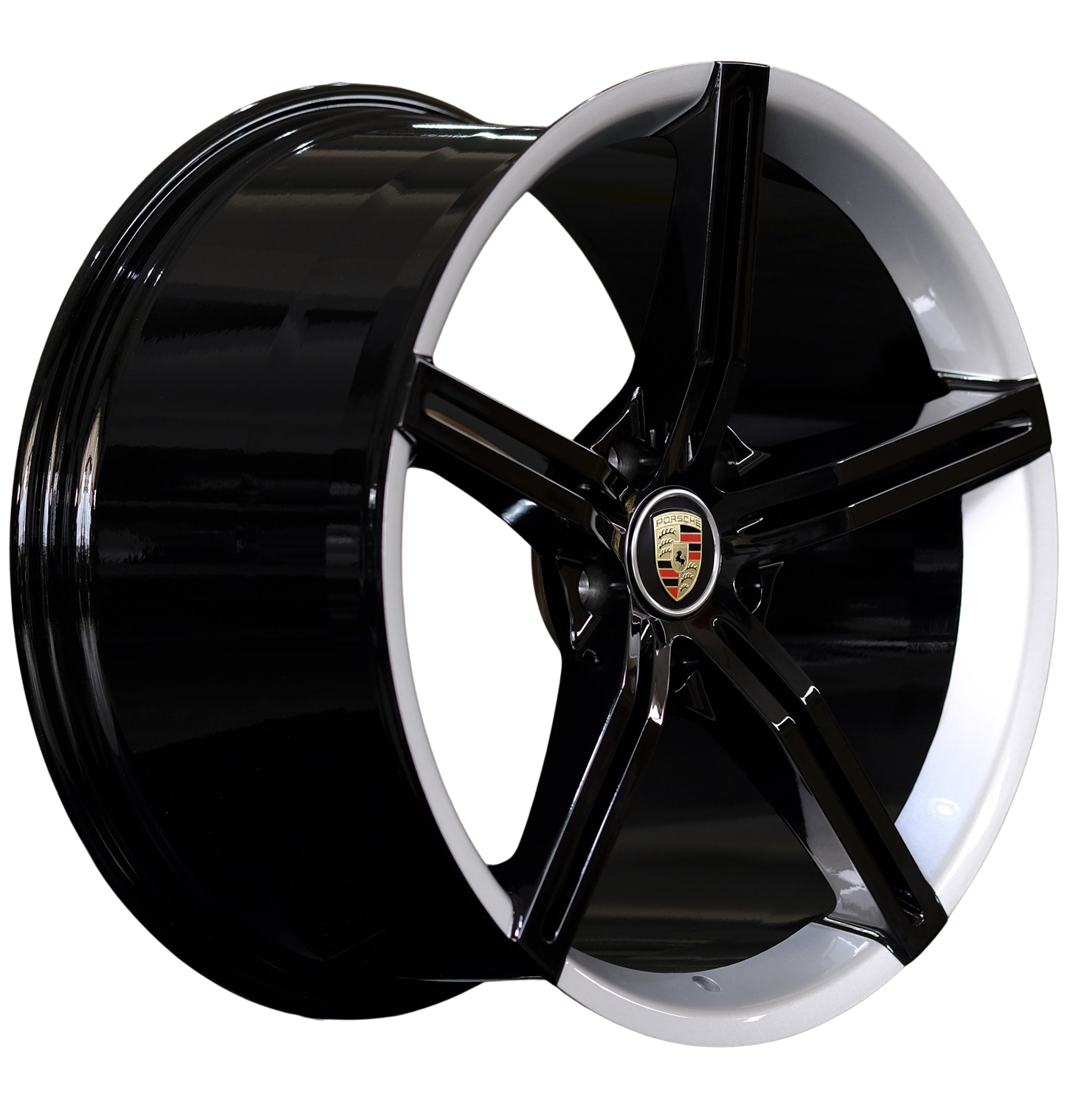 21" Porsche Taycan Panamera Forged Gloss Black White Lip Style 24 Wheels