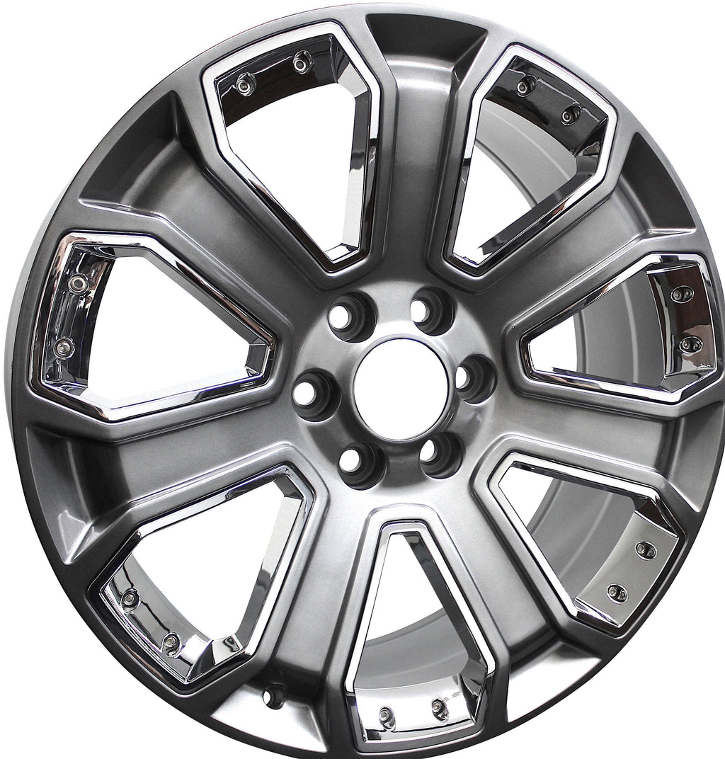 24" Chevy GMC Tahoe Yukon Sierra Silverado Suburban Hyper Silver Chrome Insert Wheels & Rims
