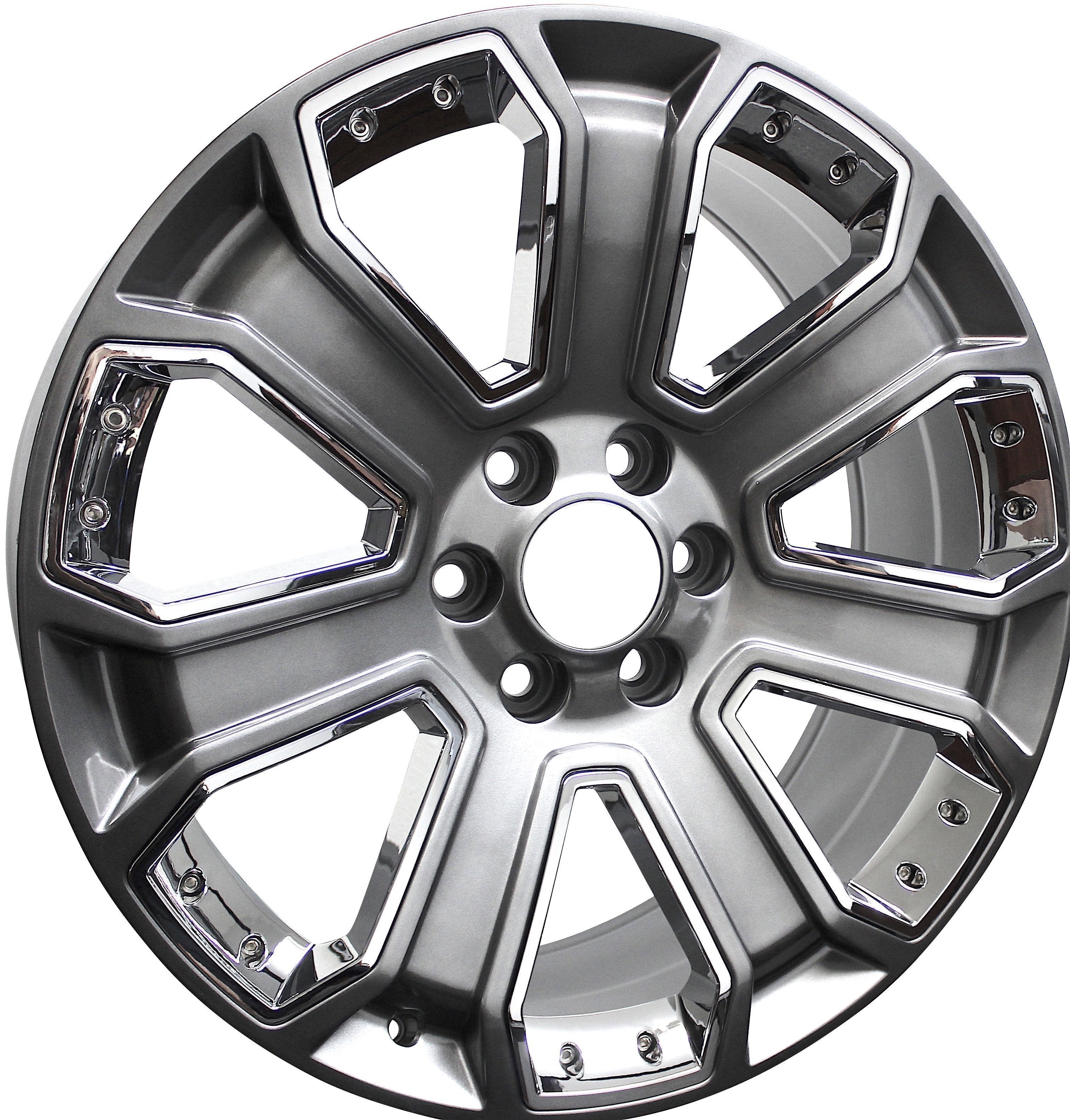 24" Chevy GMC Tahoe Yukon Sierra Silverado Suburban Hyper Silver Chrome Insert Wheels & Rims
