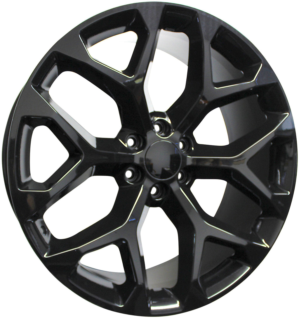 24" Chevy GMC Sierra Denali Yukon Tahoe Suburban Snowflake Gloss Black Wheels & Rims