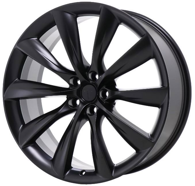 22" Tesla Model S Model X Staggered Satin Black Twist Spoke Wheels & Rims