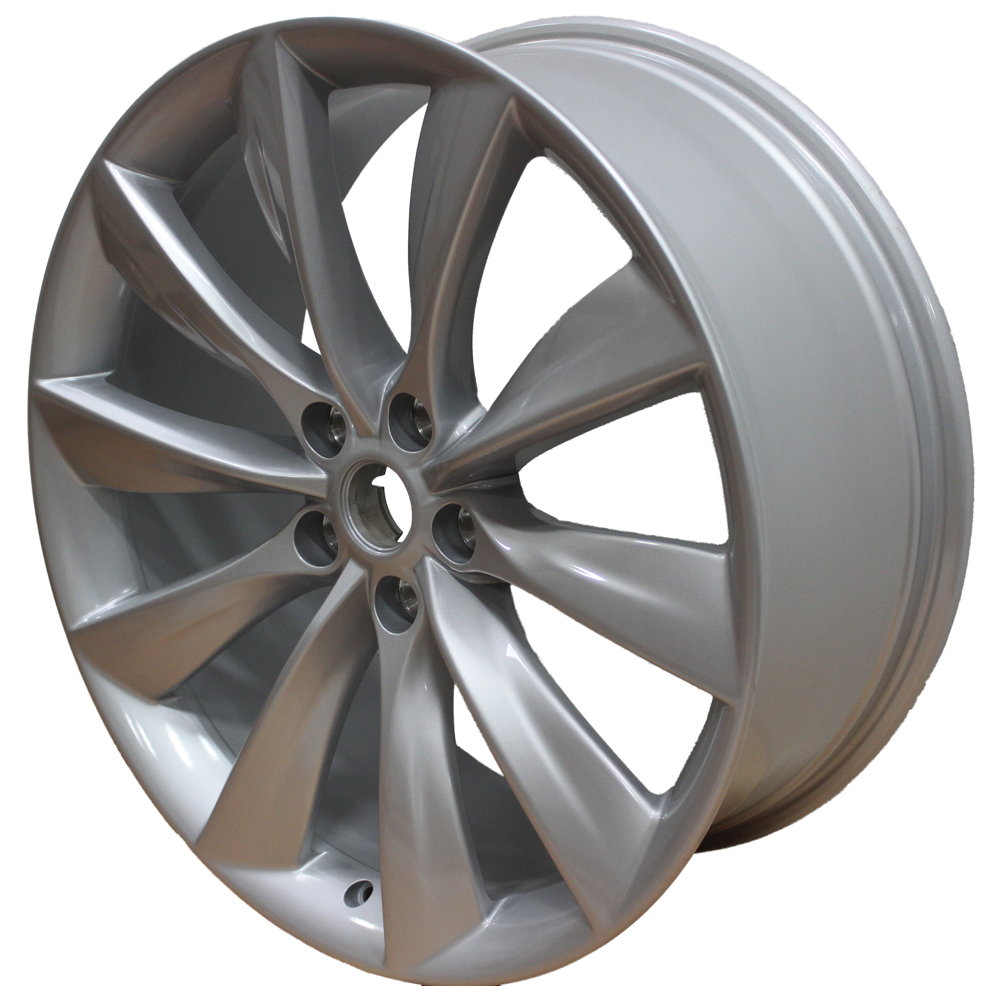 22" Tesla Model S Model X Staggered Twist Spoke Gloss Silver Wheels & Rims