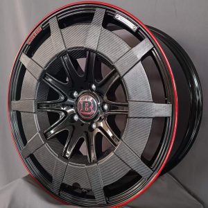 22" Mercedes S-Class S580 S600 Forged Brabus Rocket Style Staggered Gloss Black Red Outline Wheels & Rims