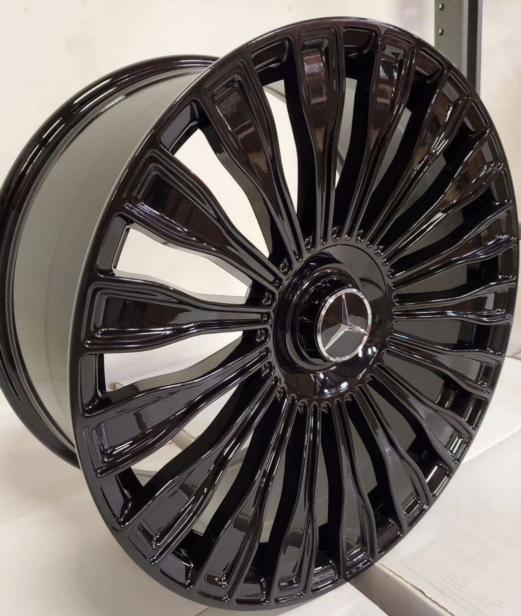 20" Mercedes S-Class S580 S600 Maybach Style Staggered Gloss Black Wheels & Rims
