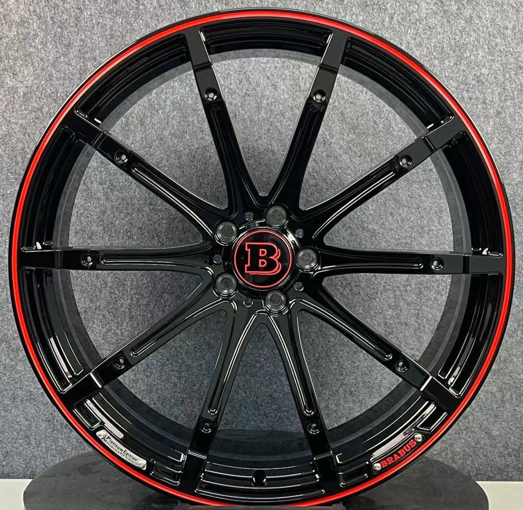 24" Mercedes G-Wagon G580 G550 G63 G65 Forged Brabus Rocket Style Gloss Black Red Outline Wheels & Rims