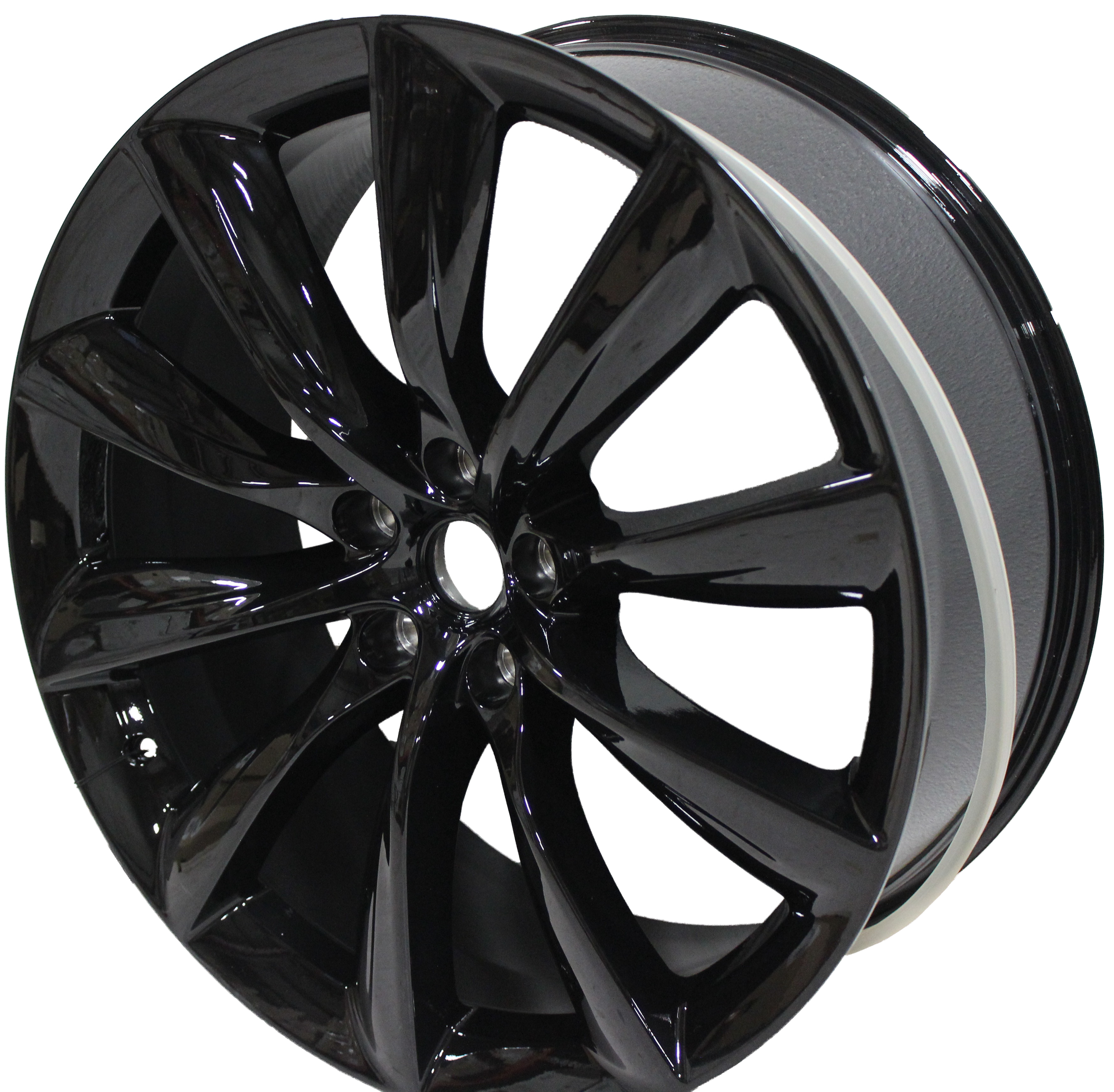 22x9/10 Tesla Model S Model X Gloss Black Twist Spoke Style Staggered Wheels