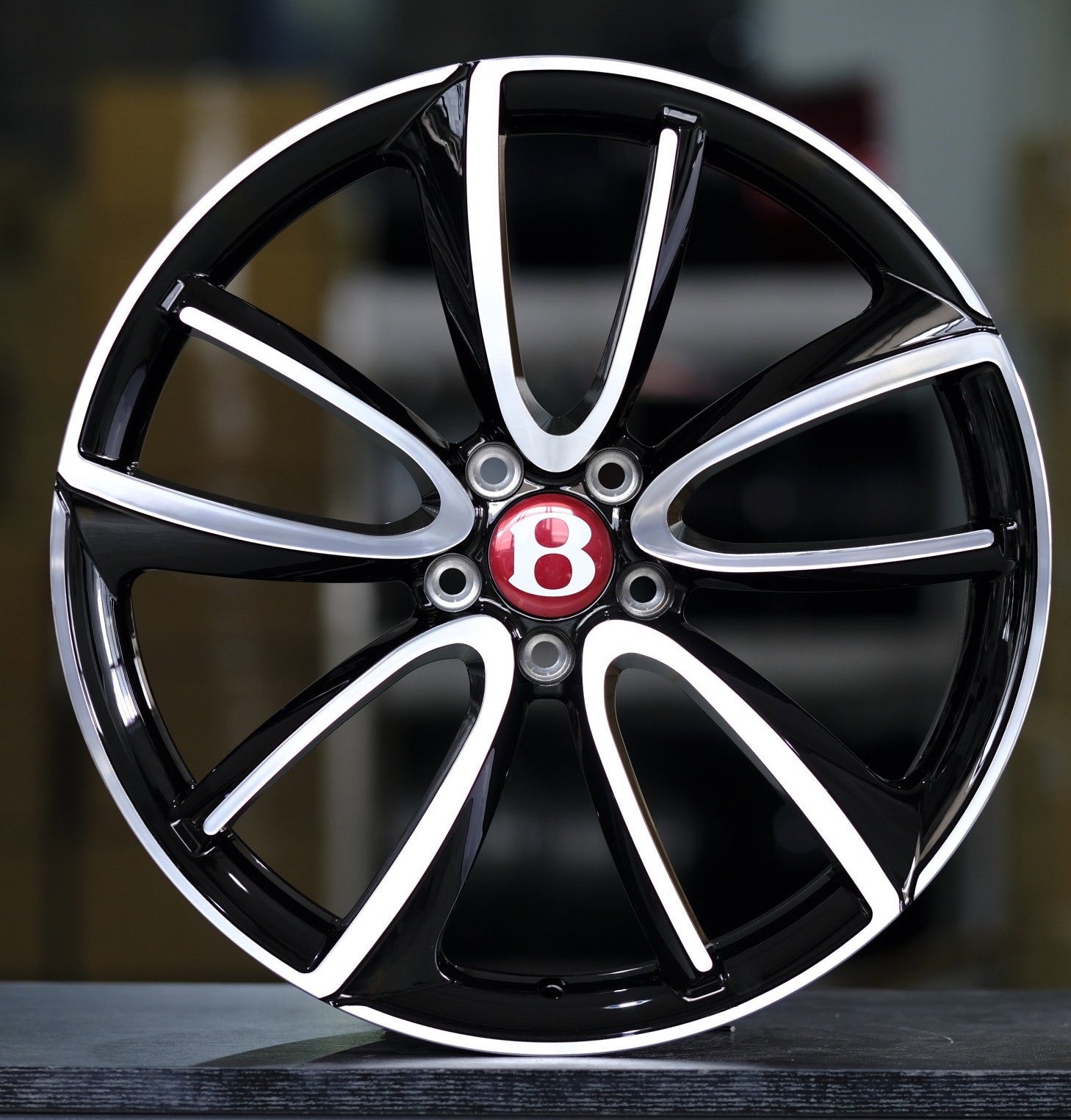 22" Bentley Continental GT Flying Spur Forged Staggered Black Machined Wheels & Rims