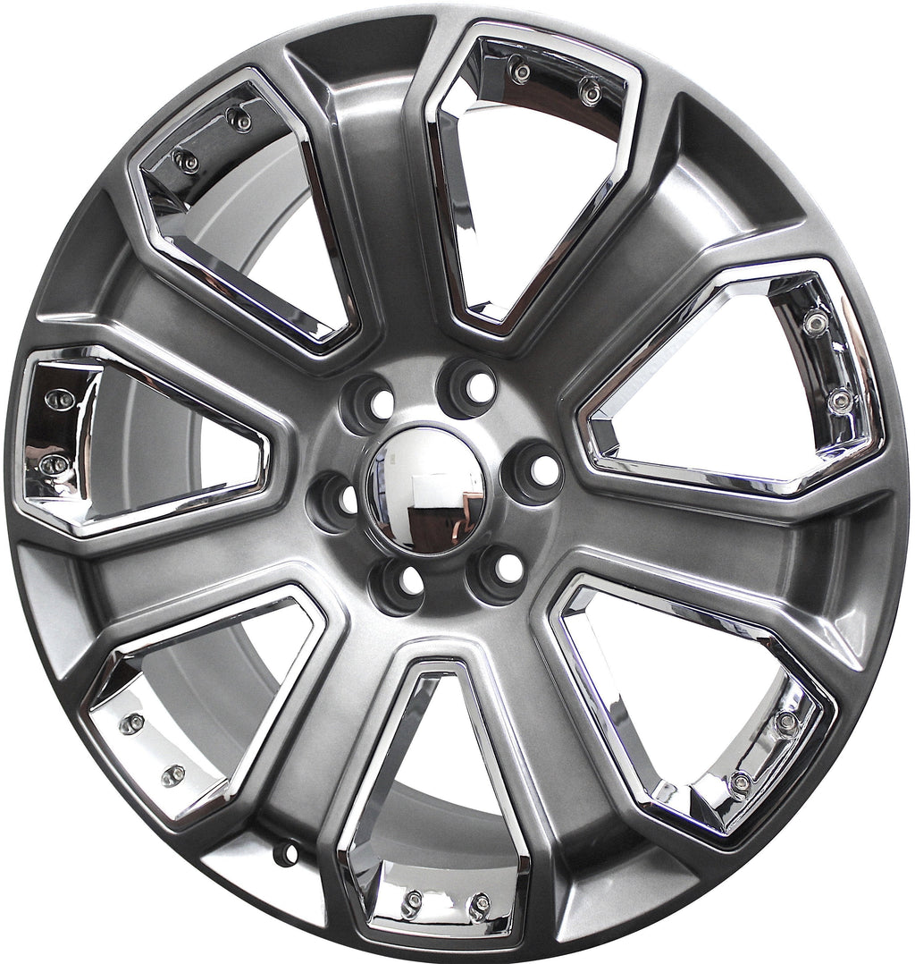 24" Chevy GMC Tahoe Yukon Sierra Silverado Suburban Hyper Silver Chrome Insert Wheels & Rims